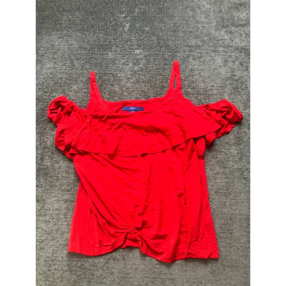Apt.9 Blouse Top Women Medium Bright Red Cold Shoulder Layered Ruffle Twist Knot